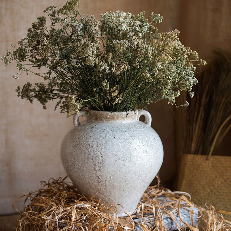 Large French Country White Ceramic Flower Vase - RusticReach