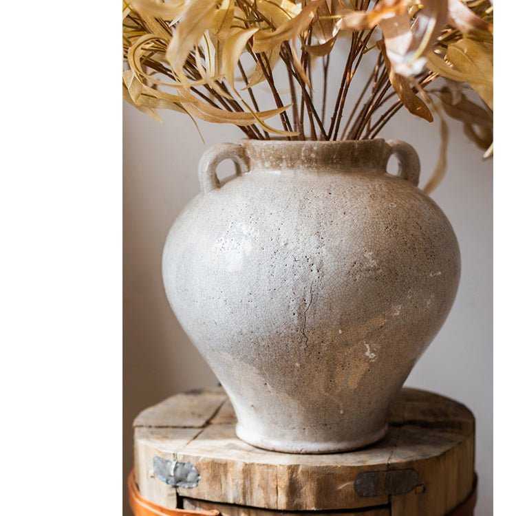 Large French Country White Ceramic Flower Vase - RusticReach