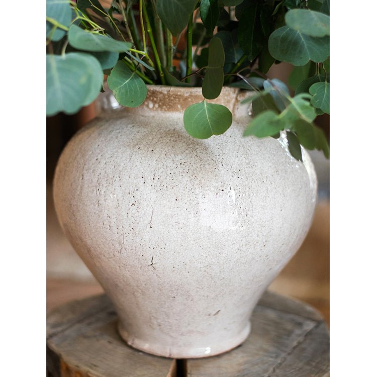 Large French Country White Ceramic Flower Vase - RusticReach