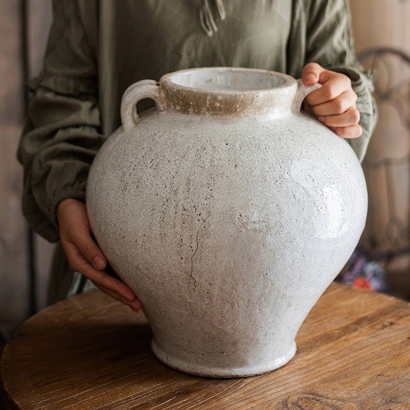 Large French Country White Ceramic Flower Vase - RusticReach