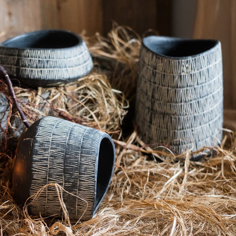 Geometry Line Ceramic Stoneware Flower Pot - RusticReach