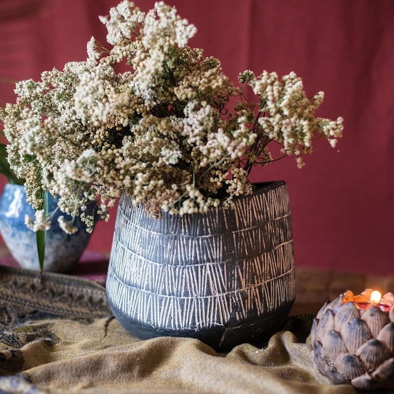 Geometry Line Ceramic Stoneware Flower Pot - RusticReach