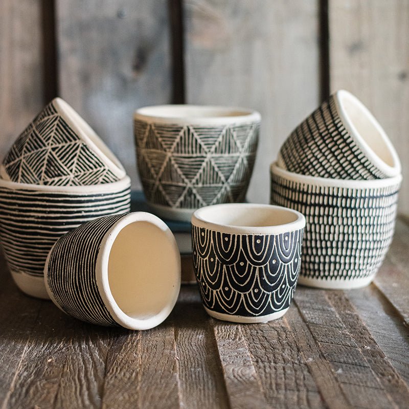Geometric Art Concrete Flower Pot - RusticReach