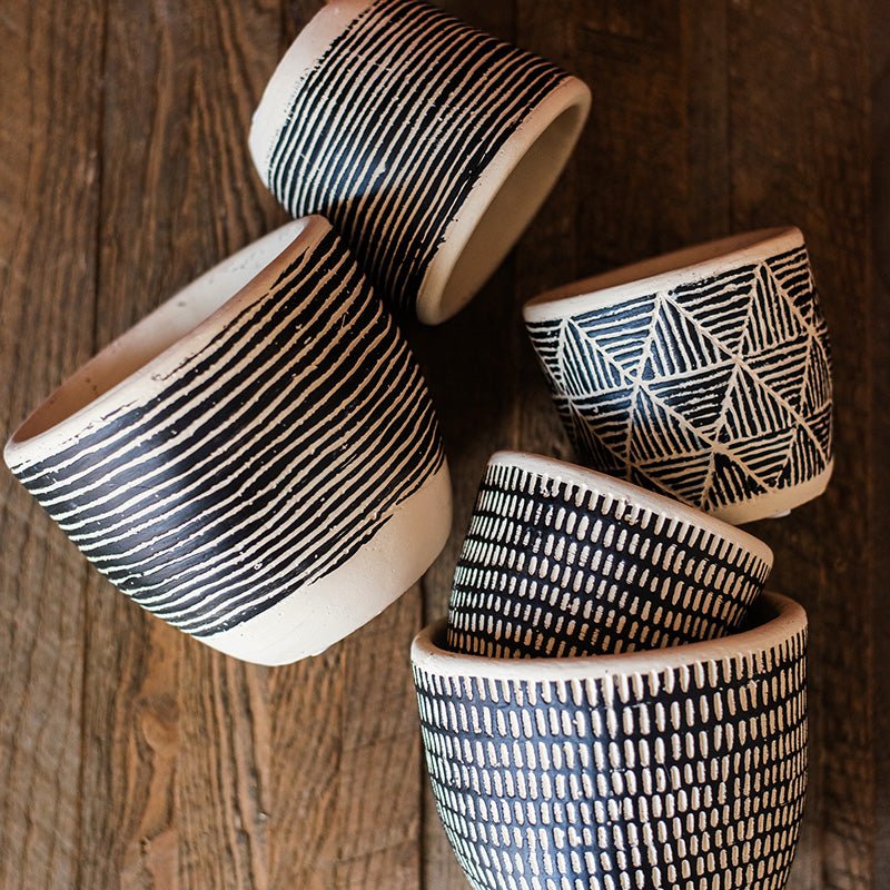 Geometric Art Concrete Flower Pot - RusticReach