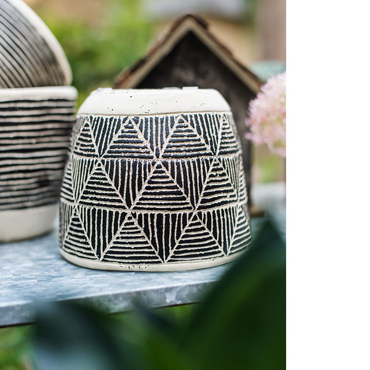 Geometric Art Concrete Flower Pot - RusticReach