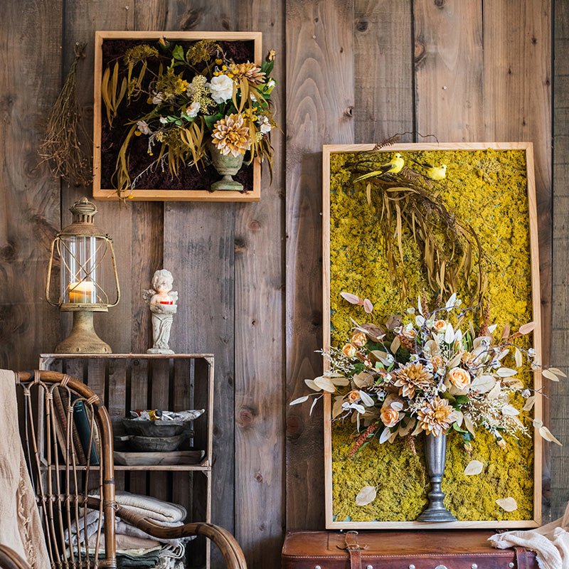 Artificial Plant Flowers Large Golden Bird Vase 3D Framed Wall Art - RusticReach