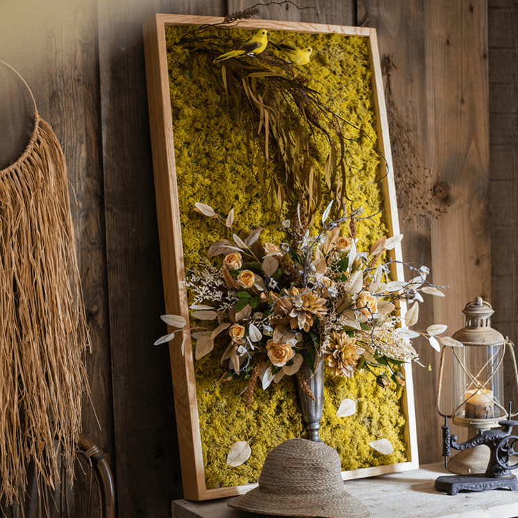 Artificial Plant Flowers Large Golden Bird Vase 3D Framed Wall Art - RusticReach
