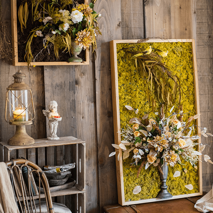 Artificial Plant Flowers Large Golden Bird Vase 3D Framed Wall Art - RusticReach