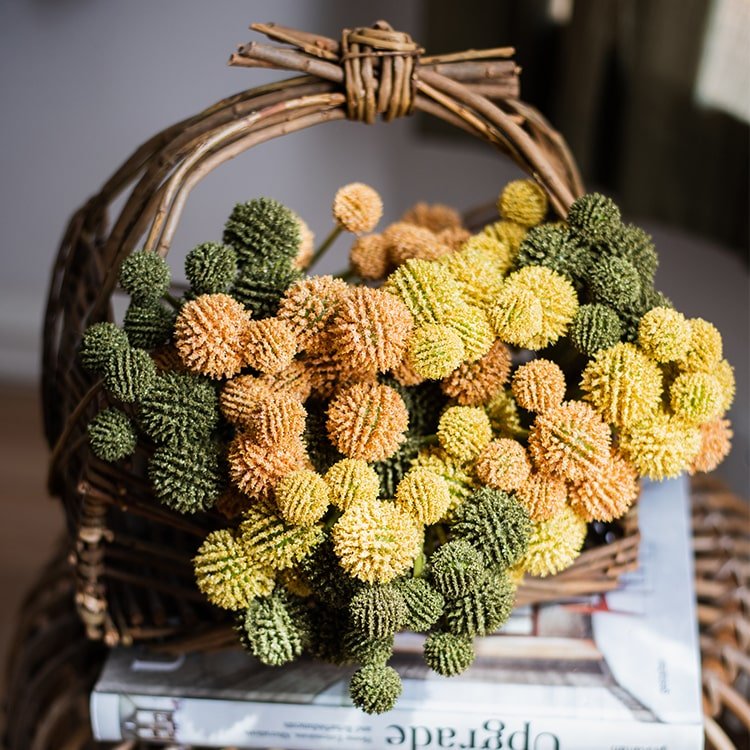 Faux Silk Artificial Craspedia Globosa Bundle Set 9" Tall - RusticReach