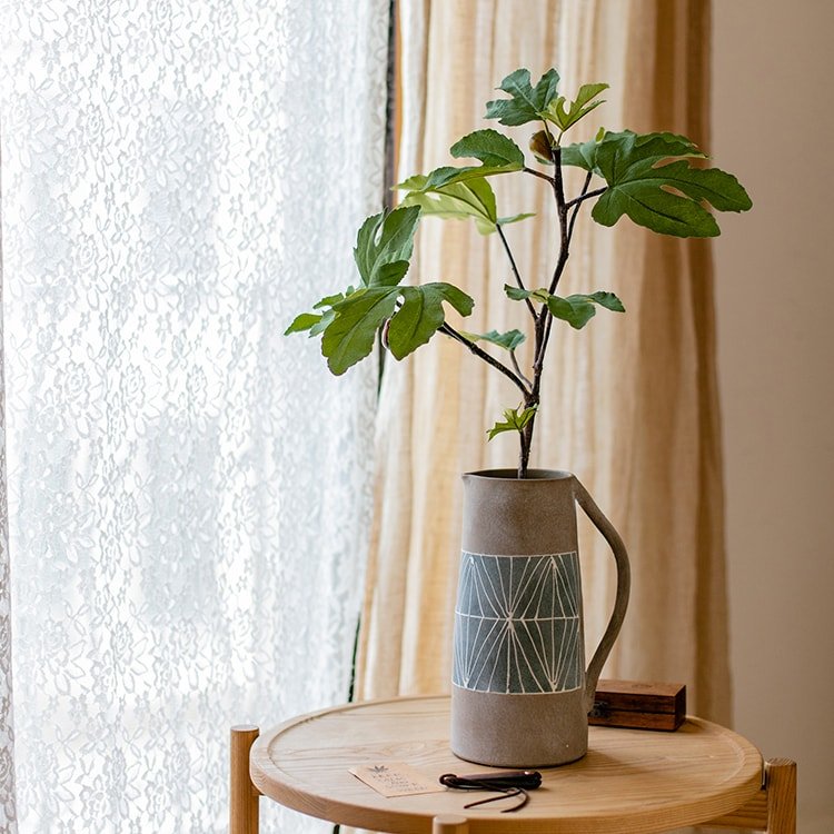 Gray Blue Handpainted Terracotta Table Vase - RusticReach