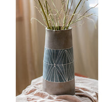 Gray Blue Handpainted Terracotta Table Vase