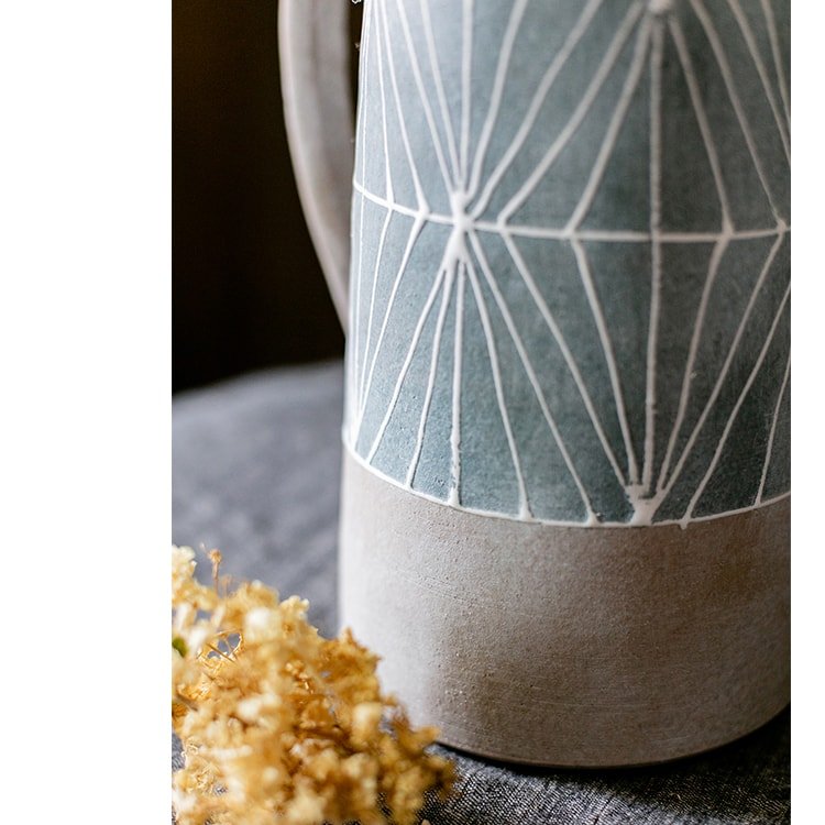 Gray Blue Handpainted Terracotta Table Vase - RusticReach