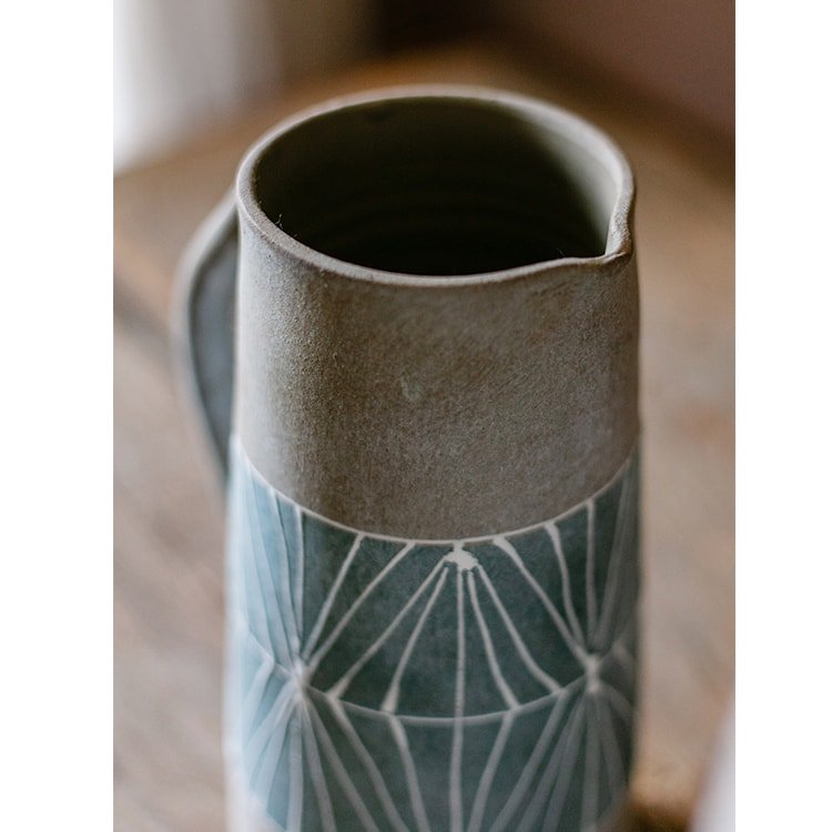 Gray Blue Handpainted Terracotta Table Vase - RusticReach