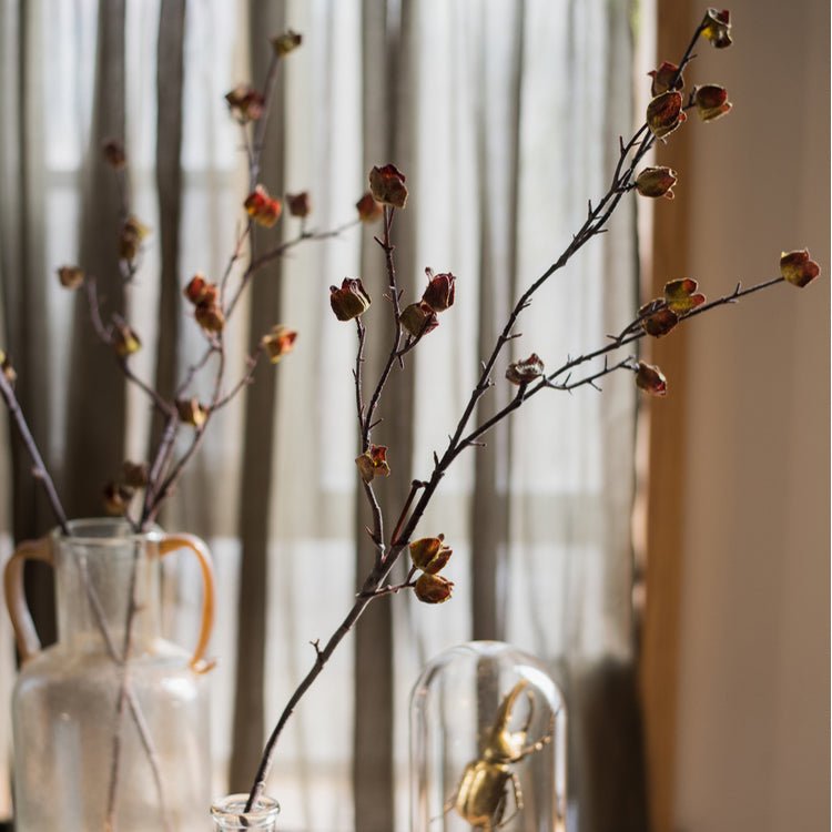 Faux Silk Artificial Hibiscus Flower Stem Dry 35.4" Tall - RusticReach