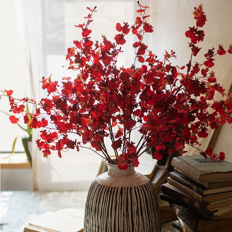 Impressionist Oncidium Orchid Stem in Red 31" Tall - RusticReach