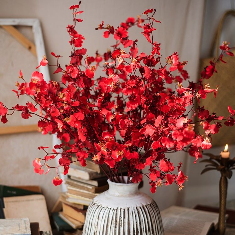 Impressionist Oncidium Orchid Stem in Red 31" Tall - RusticReach