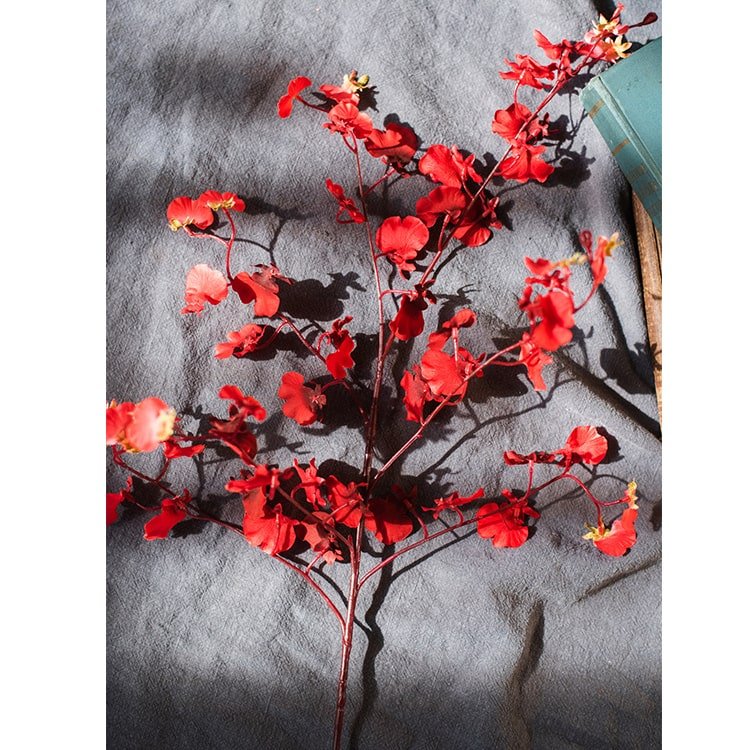 Impressionist Oncidium Orchid Stem in Red 31" Tall - RusticReach