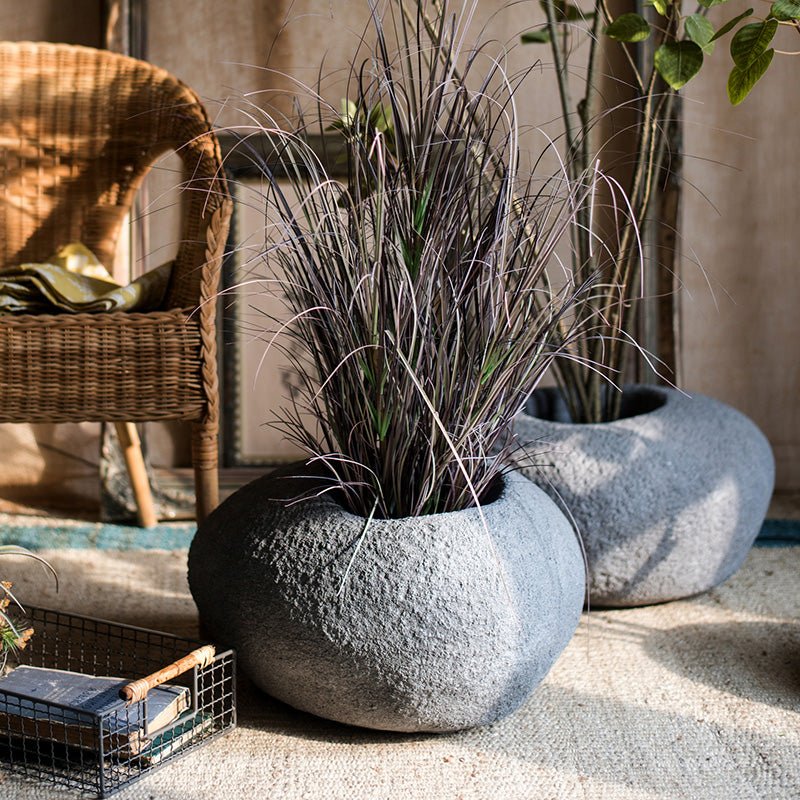 Japanese Zen Style Gray Stone Flowerpot - RusticReach