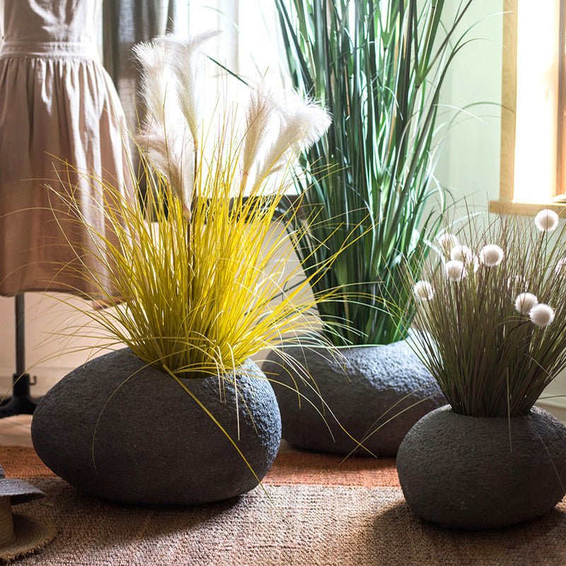 Japanese Zen Style Gray Stone Flowerpot - RusticReach