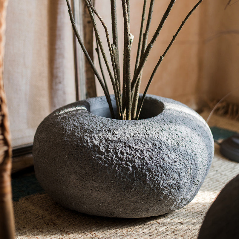 Japanese Zen Style Gray Stone Flowerpot