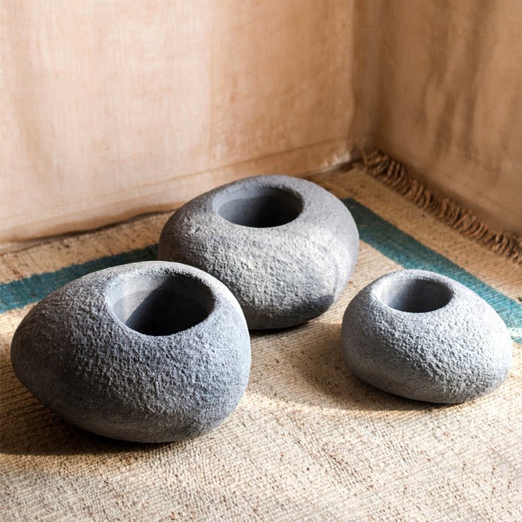 Japanese Zen Style Gray Stone Flowerpot - RusticReach