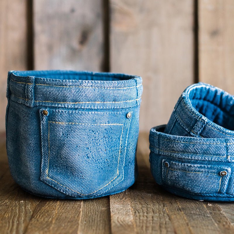 Pants for Plants Blue Jeans Cement Flower Pot - RusticReach