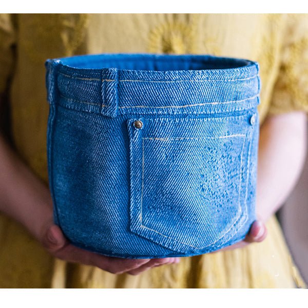 Pants for Plants Blue Jeans Cement Flower Pot - RusticReach