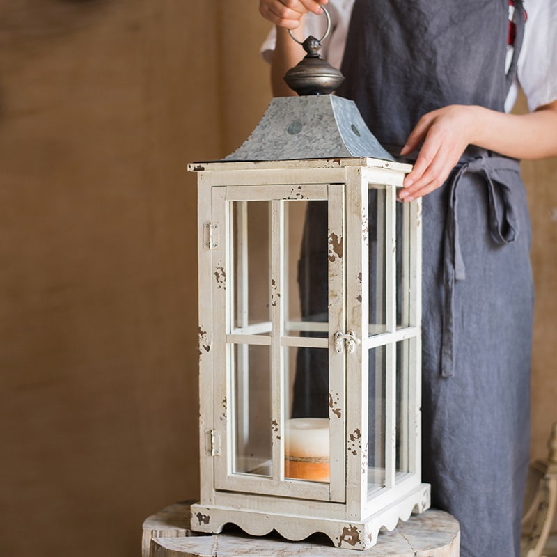 Lantern House Candle Holder in White