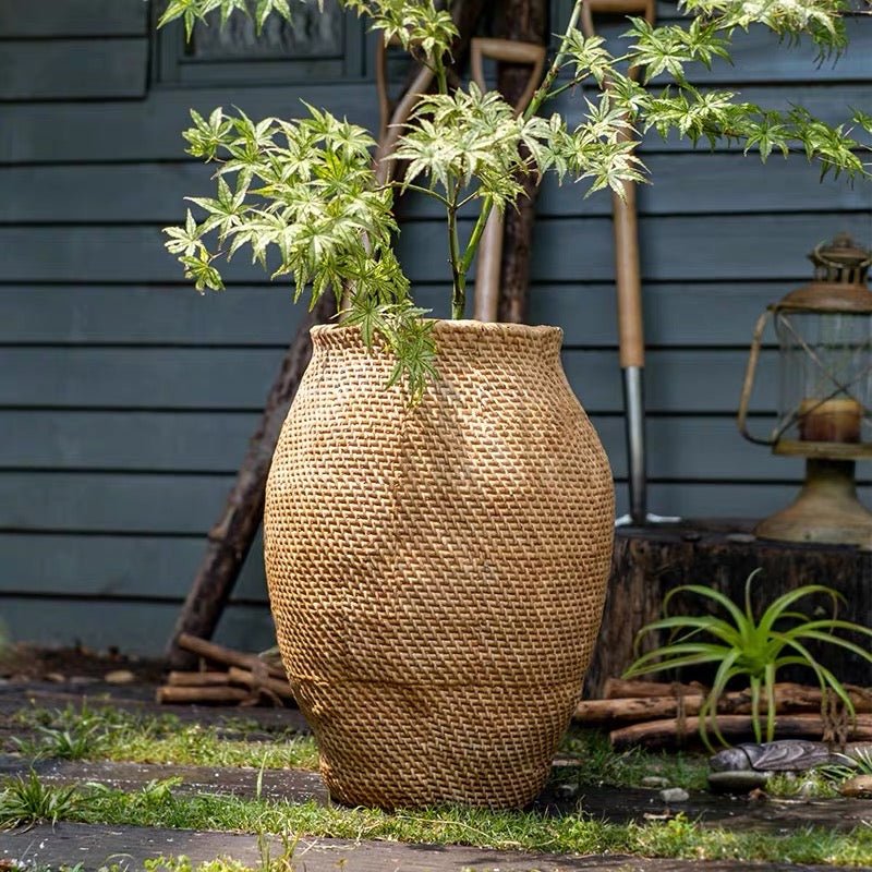 Large Basket Cement Pot Backyard Planter - RusticReach