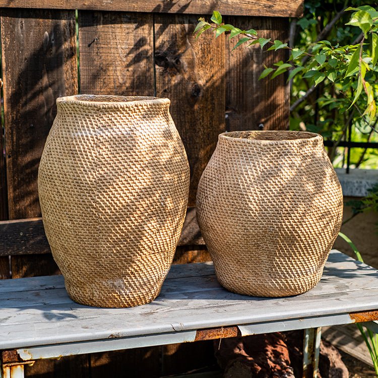 Large Basket Cement Pot Backyard Planter - RusticReach