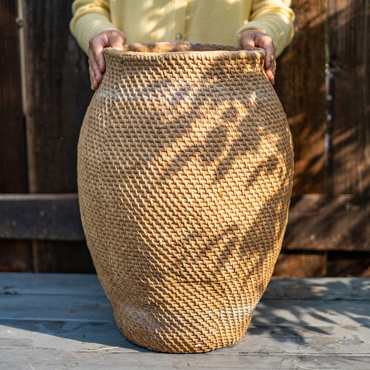 Large Basket Cement Pot Backyard Planter - RusticReach