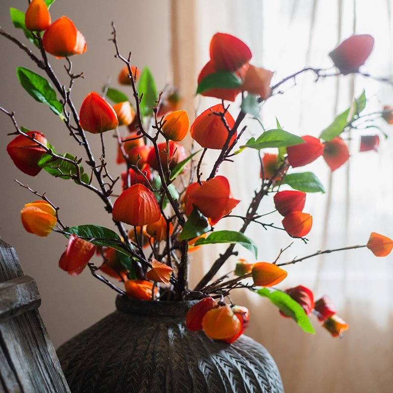 Artificial Makino Fruit Stem in Orange Red 39" Tall Silk Plant - RusticReach