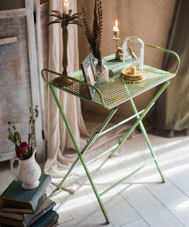 Green Farmhouse Metal Side Table - RusticReach