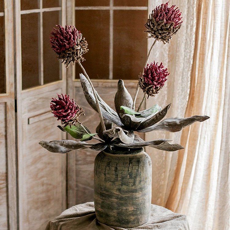 Artificial Tall Stem Flower Mulan Thistle 43" Tall - RusticReach