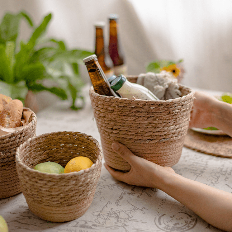 Natural Straw Desktop Flower Basket - RusticReach