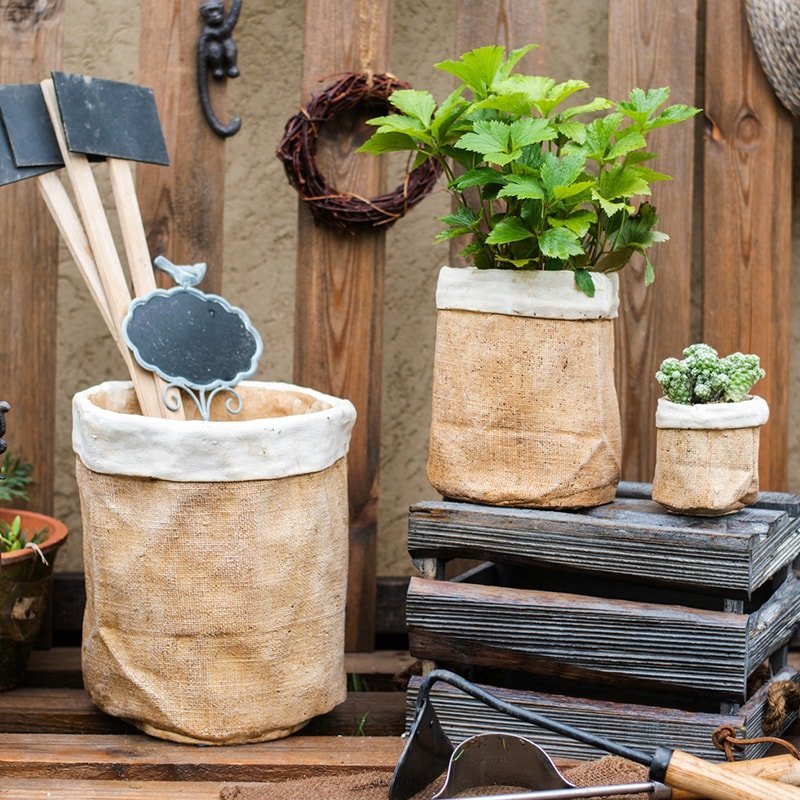 Paper Bag Style Concrete Garden Pot - RusticReach