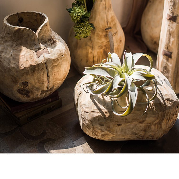 Parasol Tree Wood Natural Solid Wood Floral Container - RusticReach