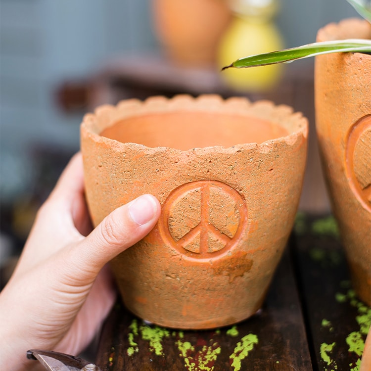 Peace Symbol Terracotta Pot