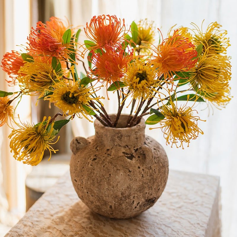 Faux Silk Artificial Pincushion Flower Stem 24" Tall - RusticReach