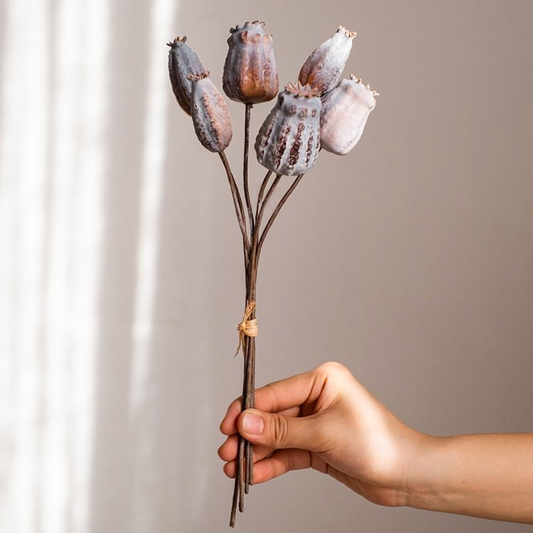 Artificial Poppy Fruit Bunch 10.6" Tall Silk Plant - RusticReach