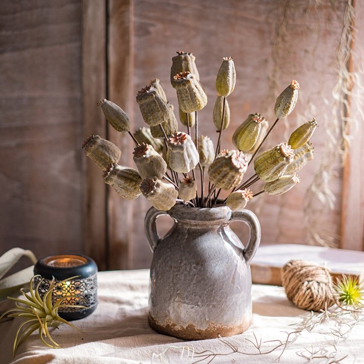 Artificial Poppy Fruit Bunch 10.6" Tall Silk Plant - RusticReach