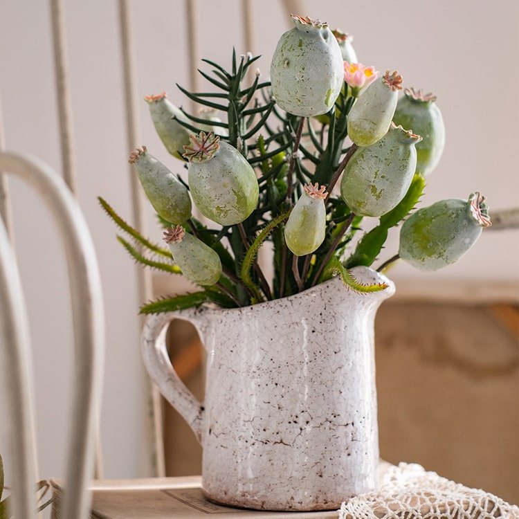 Artificial Poppy Fruit Bunch 10.6" Tall Silk Plant - RusticReach