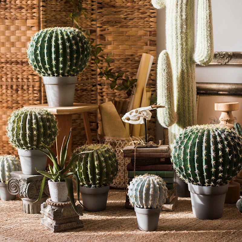 Artificial Faux Cactus Ball In Pot - RusticReach
