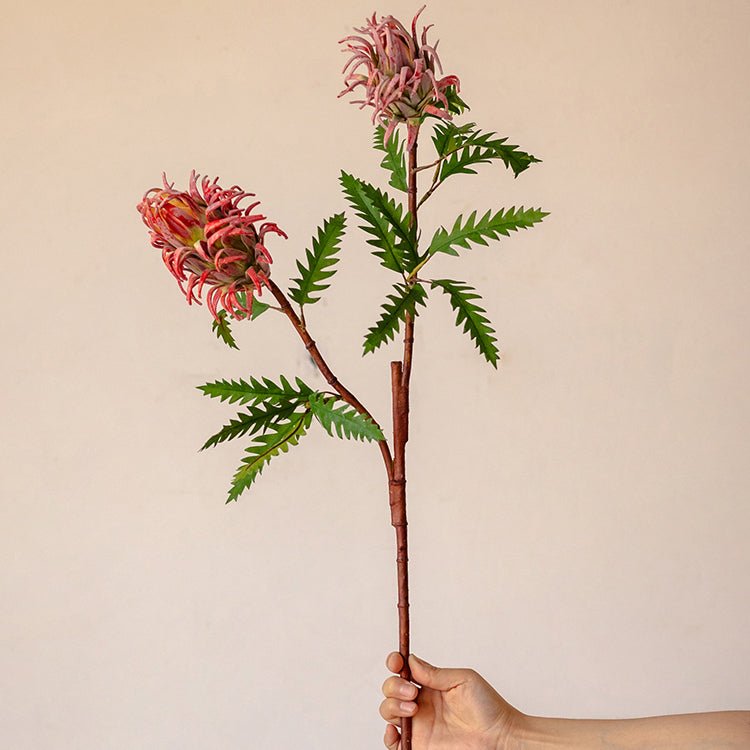 Red Flame Protea Artificial Flower Stem 31" Tall - RusticReach