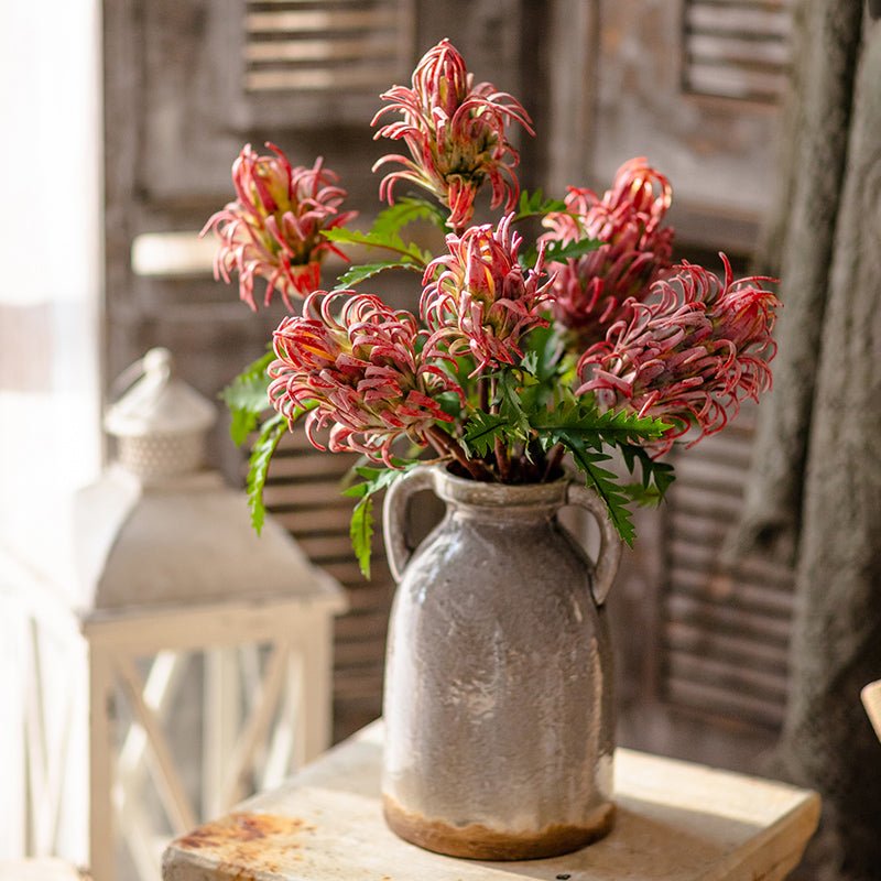 Red Flame Protea Artificial Flower Stem 31" Tall - RusticReach