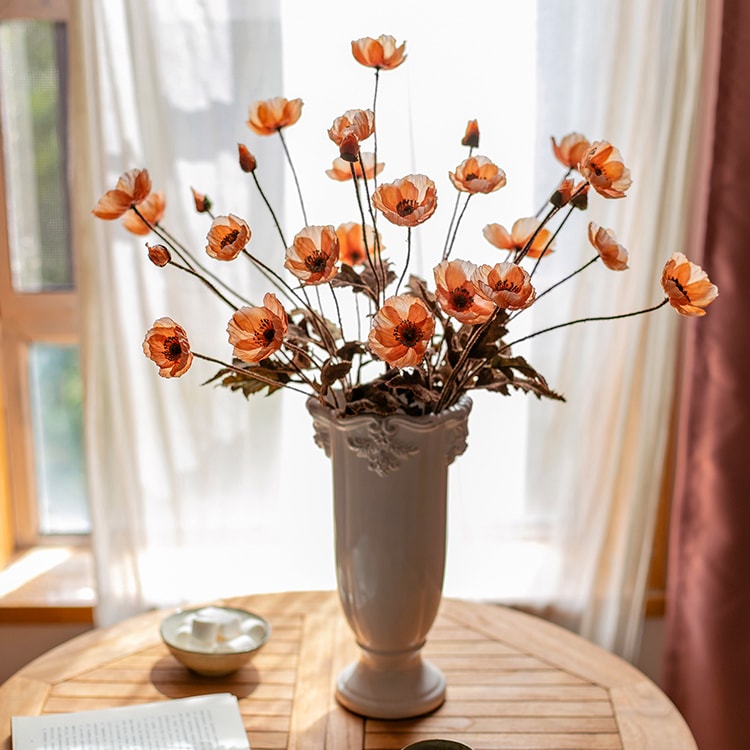 Rustic Poppy Flower Stem in Orange 23" Tall
