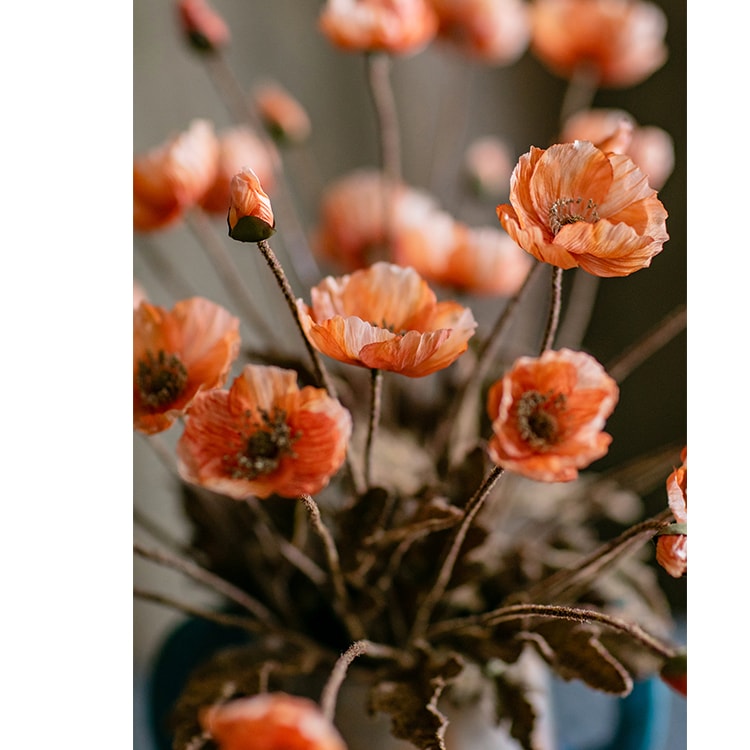 Rustic Poppy Flower Stem in Orange 23" Tall