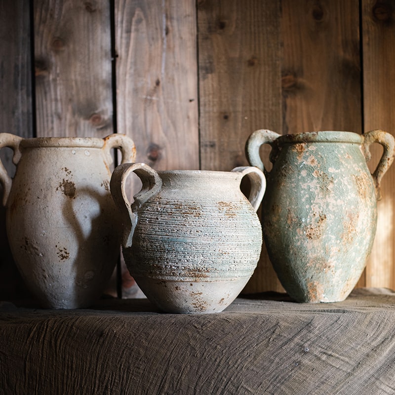 antique French olive oil pots - Home Barn Vintage