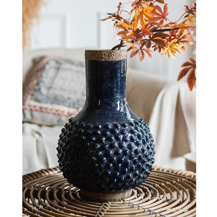 Large South East Asia Navy Blue Domo Coarse Pottery Vase