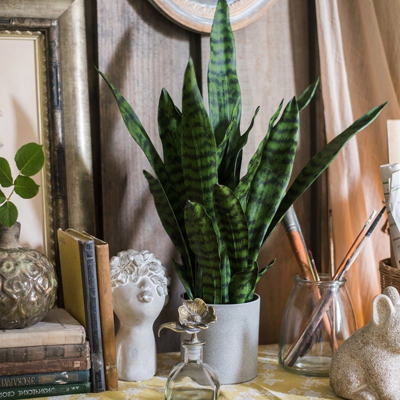 artificial snake plant in white pot Faux Artificial Snake Plant In Pot Green – RusticReach